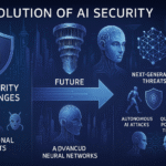 "Infographic showing the progression of AI in cybersecurity, from rule-based systems to autonomous response mechanisms."