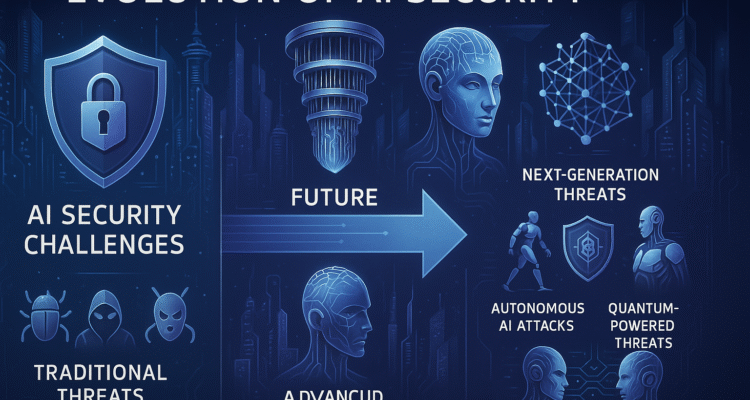"Infographic showing the progression of AI in cybersecurity, from rule-based systems to autonomous response mechanisms."