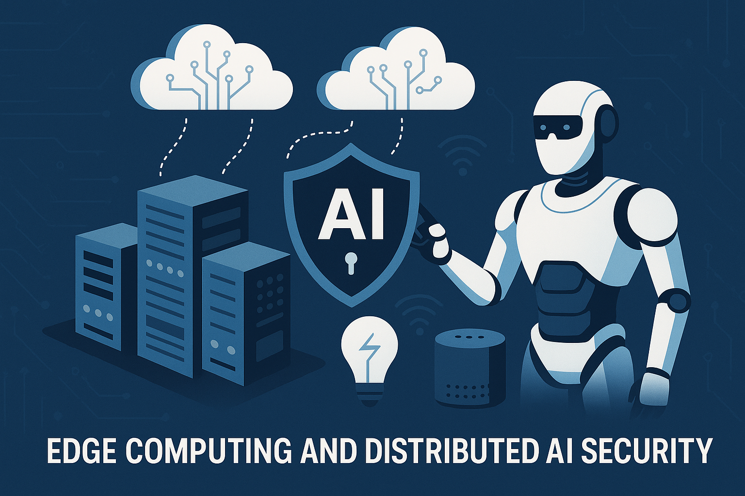 Graphic showing decentralized AI security at the edge—near IoT devices and remote endpoints.