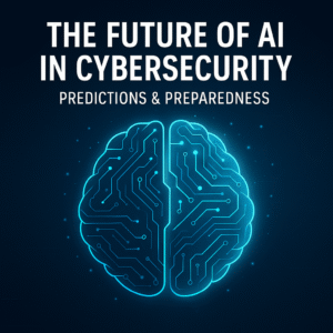 Illustration showing predictive AI systems analyzing threat landscapes and adapting in real-time.