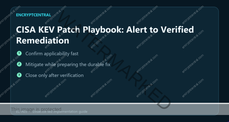 EncryptCentral visual summary for CISA KEV Patch Playbook: Alert to Verified Remediation