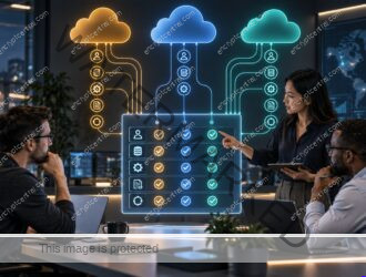 A security team maps identity, data, configuration, logging, and recovery responsibilities across three cloud environments.
