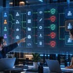 Application security team reviews user, role, resource, and tenant authorization paths with visible allow and deny decisions.