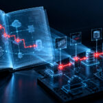 An opened technical report as layered translucent pages projects a single verified attack path onto a small system model, with evidence pins and one amber unanswered boundary, no readable text. Conceptual illustration.
