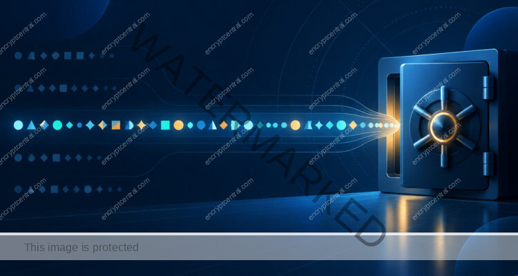 Abstract unique password sequence entering a protected blue vault.