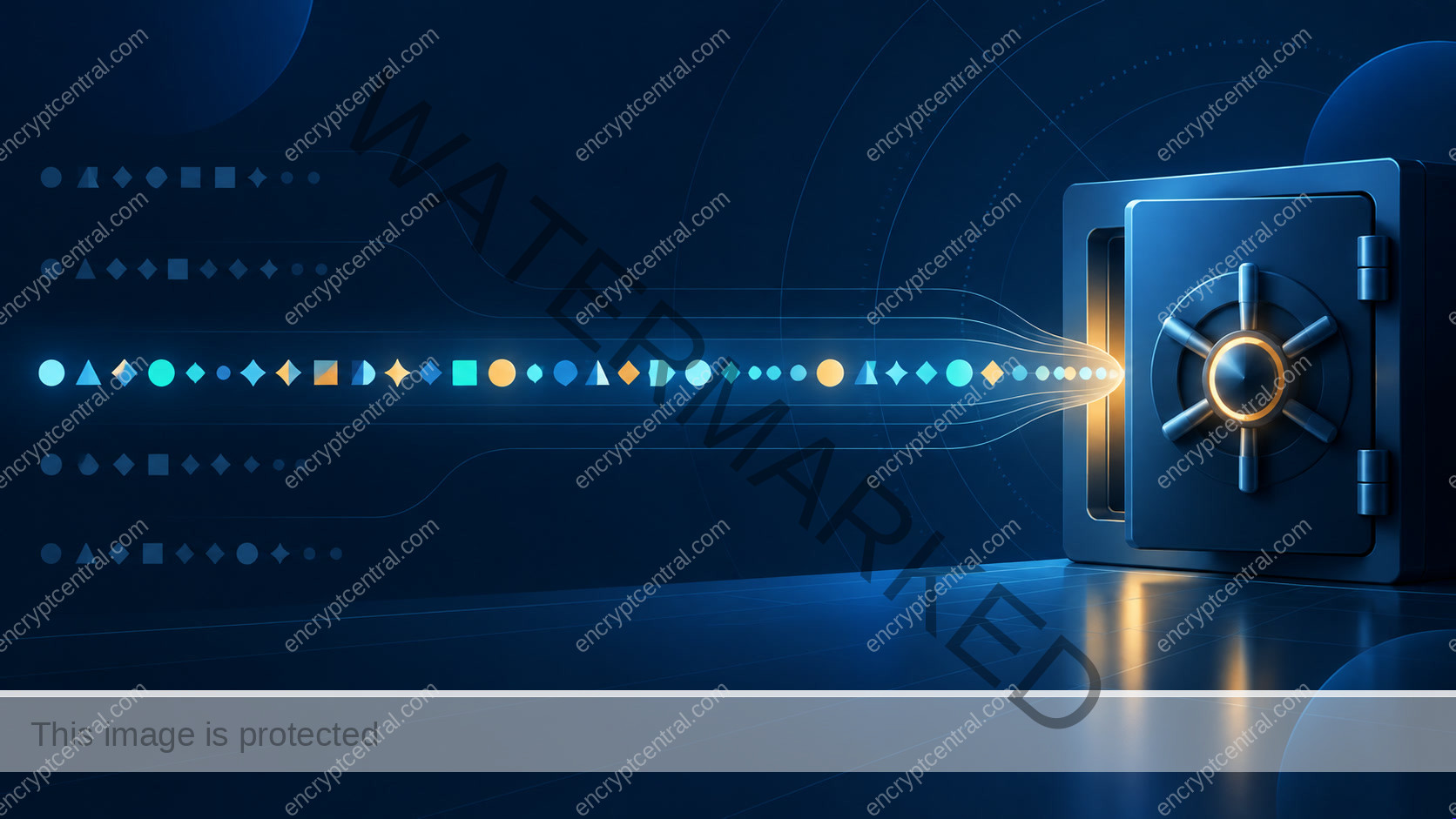 Abstract unique password sequence entering a protected blue vault.