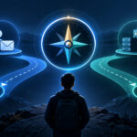 Decision compass comparing first security priorities for a personal account and a small business service.