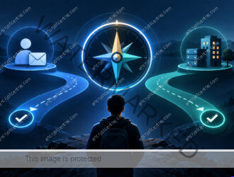Decision compass comparing first security priorities for a personal account and a small business service.