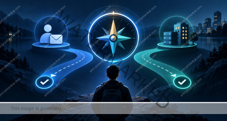 Decision compass comparing first security priorities for a personal account and a small business service.